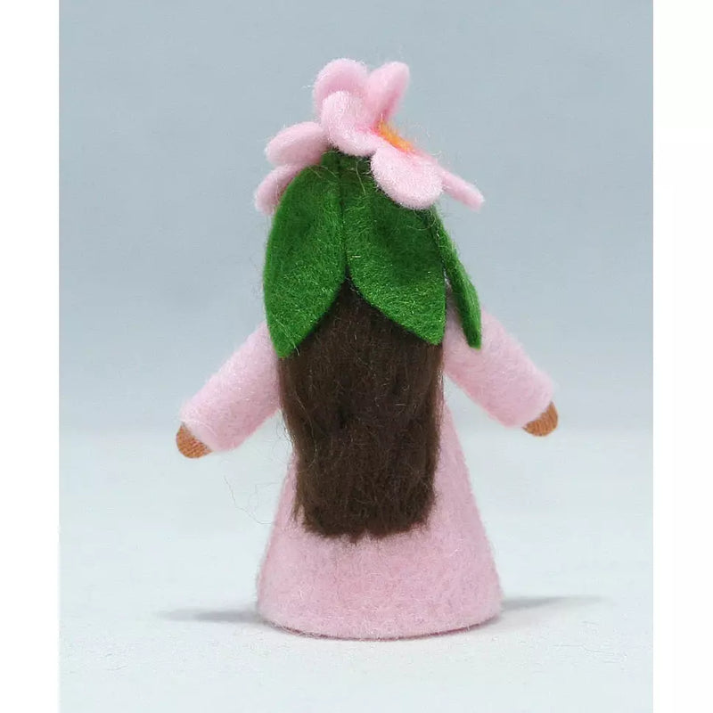 Cherry Blossom Fairy (miniature standing felt doll, flower hat) Brown - Lintott Shop