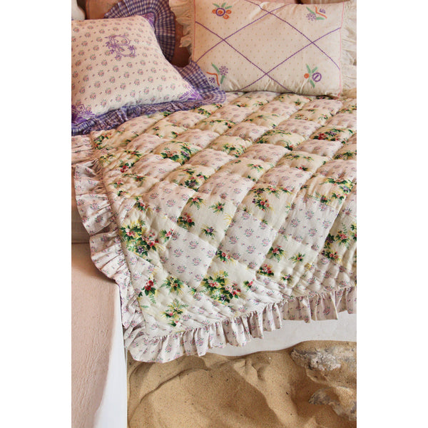 Bonjour Diary Patchwork Quilted Blanket, Tropical & Small Bouquet Cotton Print - Lintott Shop