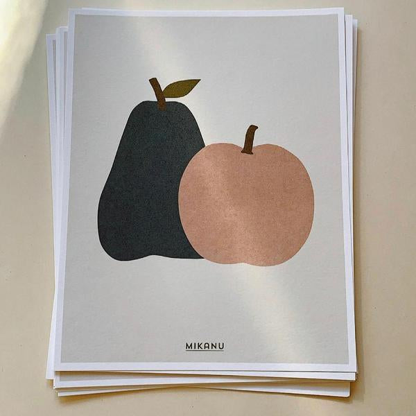 Mikanu Navy Pear Apricot Apple Poster Designed by MIKANU - Lintott Shop